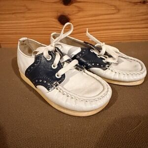 JUMPING JACKS Vintage Baby Jacks Infant White/Blue Leather  Shoes Size 5 GUC